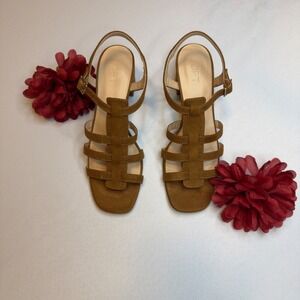 ✨LOFT Fisherman's Sandals Brown Faux Suede Gladiator Block 1 3/4" Heel 9.5